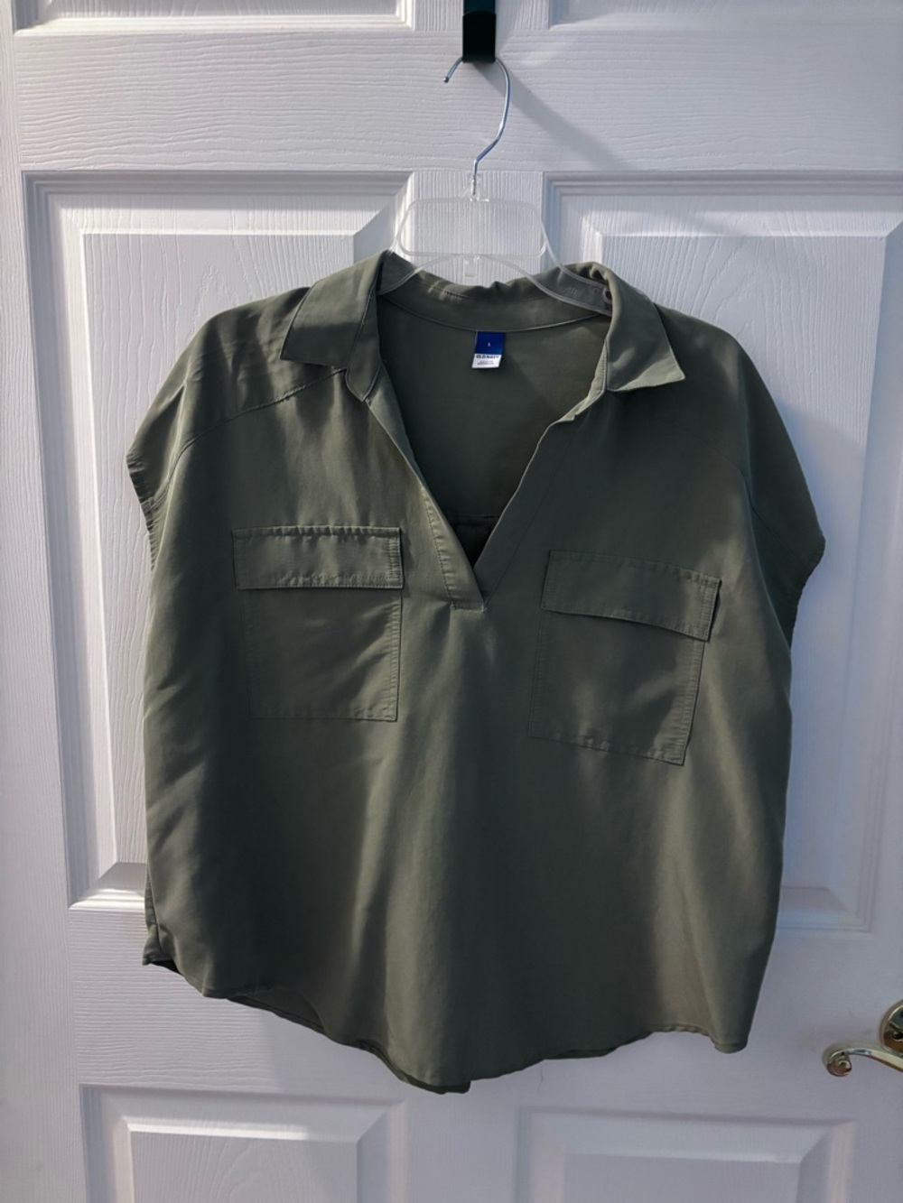 Old Navy Olive Green V-Neck Utility Blouse